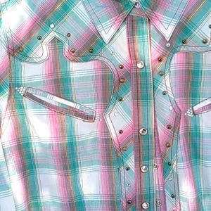 Rock 47 Wrangler Western Cowgirl Pastel plaid w/ Snaps and decorative stitching